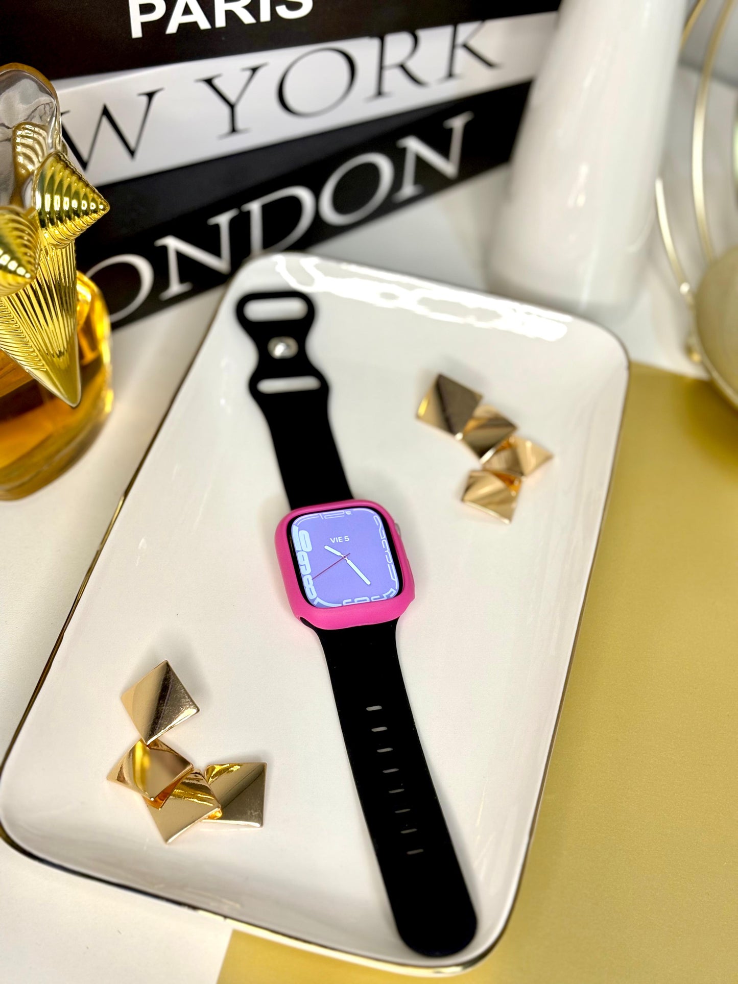 Correa Apple Watch Fucsia y Negro con Protector