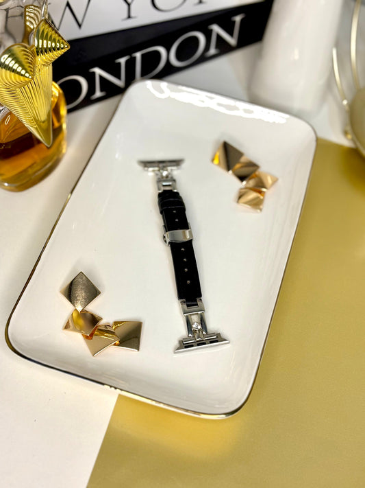 Correa Apple Wacth Cuerina Negra y Metal