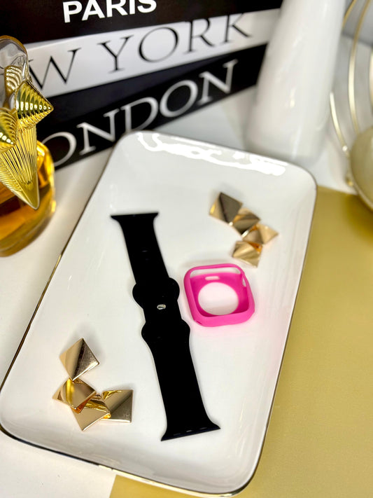 Correa Apple Watch Fucsia y Negro con Protector