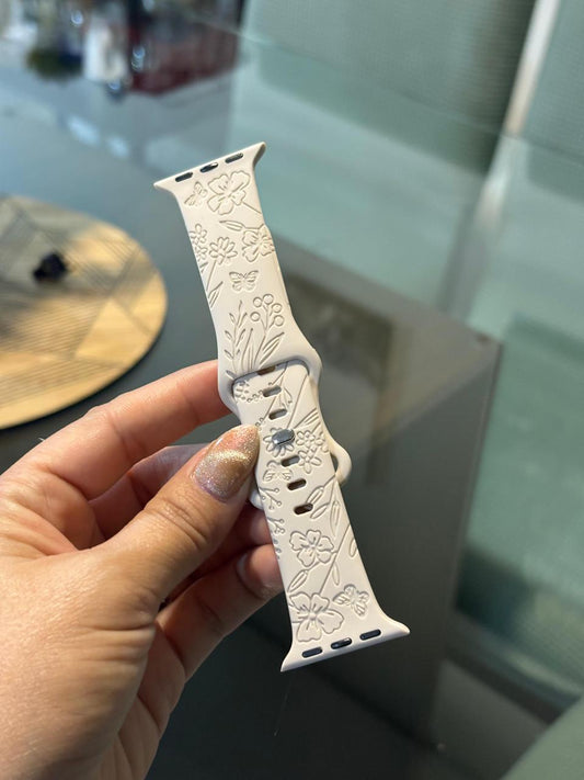 Correa Apple Watch Silicona Floral Gris